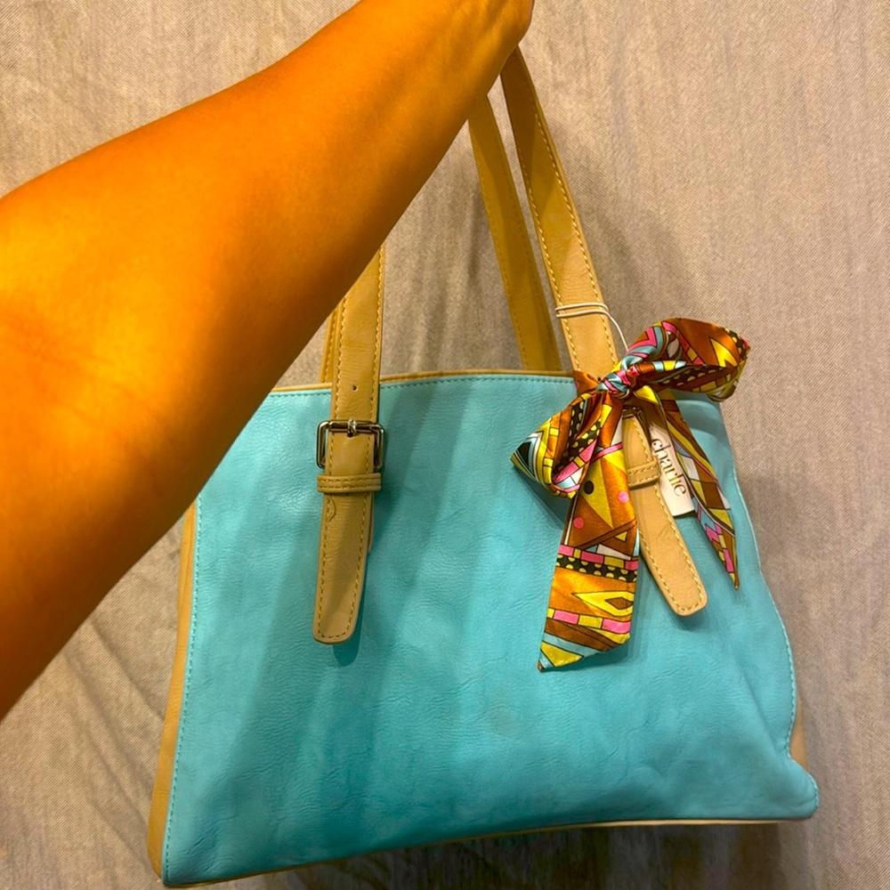 Charming Charlie Blue and Tan Tote Bagwith Willy